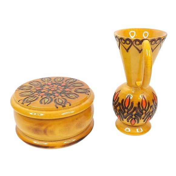 Carved Wooden Trinket Box Miniature Pitcher Engraved Numbered Vanity Decor - Picture 2 of 10